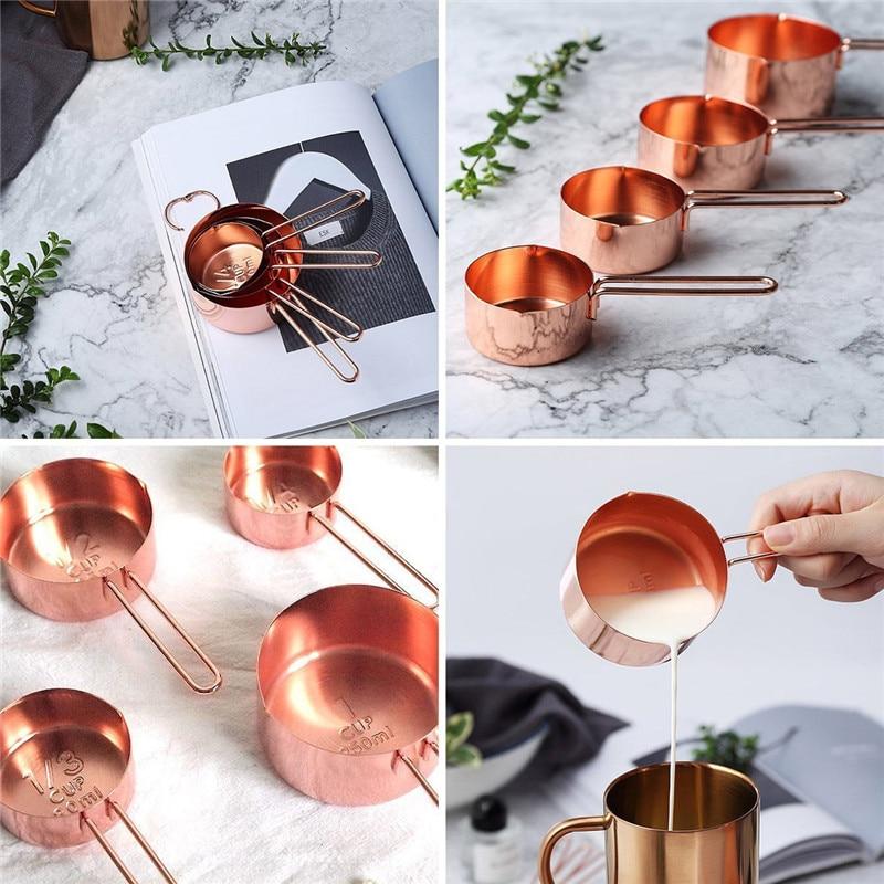 Set Of 8 Rose Gold Stainless Steel Measuring Cups Spoons Baking Tools