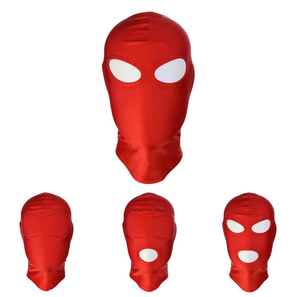 Red Stretchy Hood Open Mouth Eye Holes Sensory Deprivation Bdsm Bondage