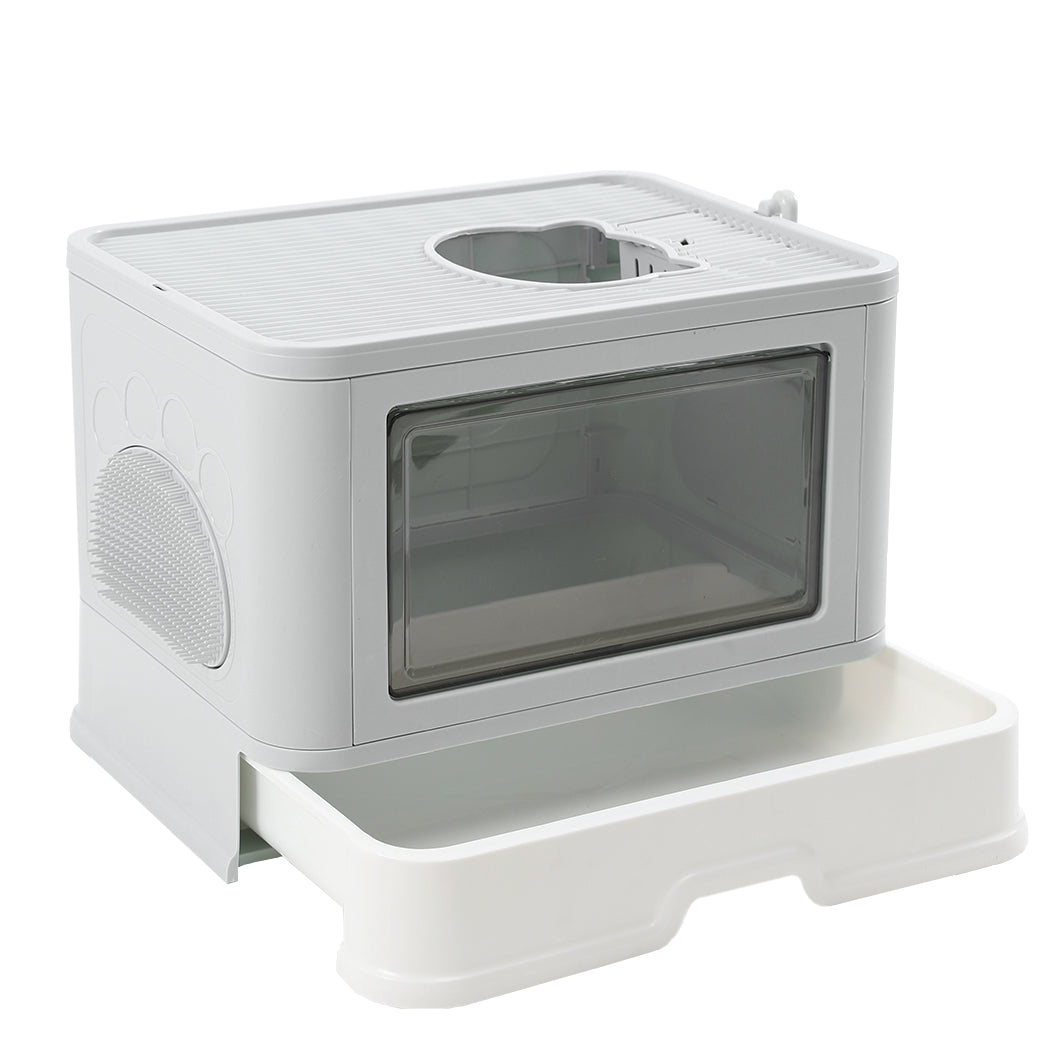 Pawz Foldable Cat Litter Box Tray Enclosed Grey Space Saving And Easy Clean Solution For Cats