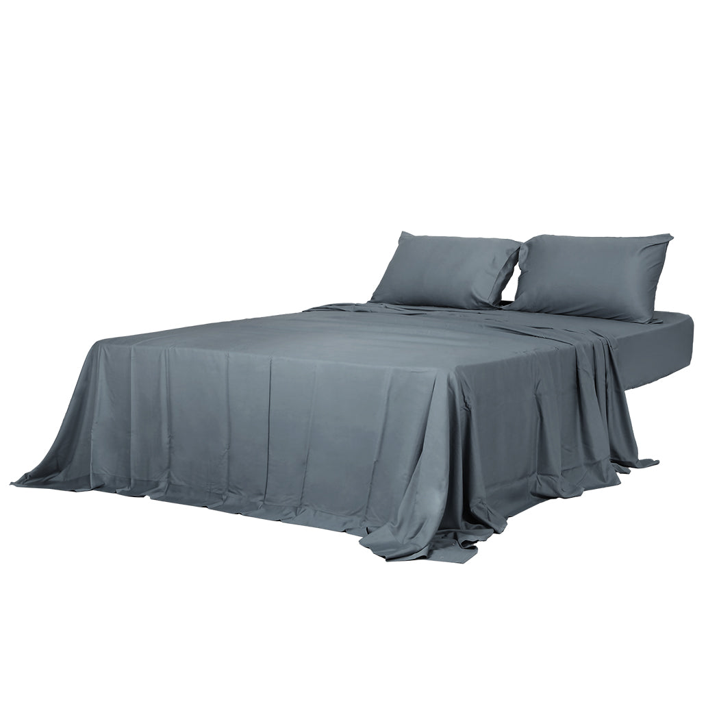 Dreamz 4Pcs Double Size 100% Bamboo Bed Sheet Set In Charcoal Colour