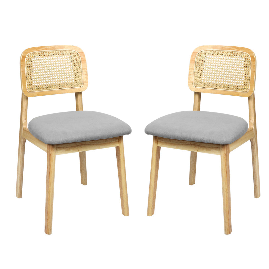 Set Of 2 Armless Dining Chairs With Wood And Rattan Natural For Modern Spaces