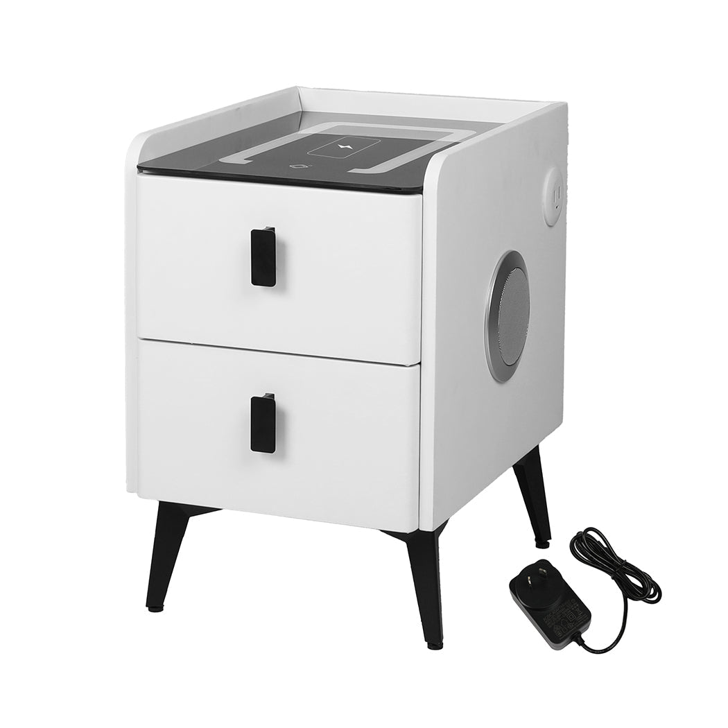 Bedside Table With Led Lights And Drawers Storage Nightstand For Bedroom Organization