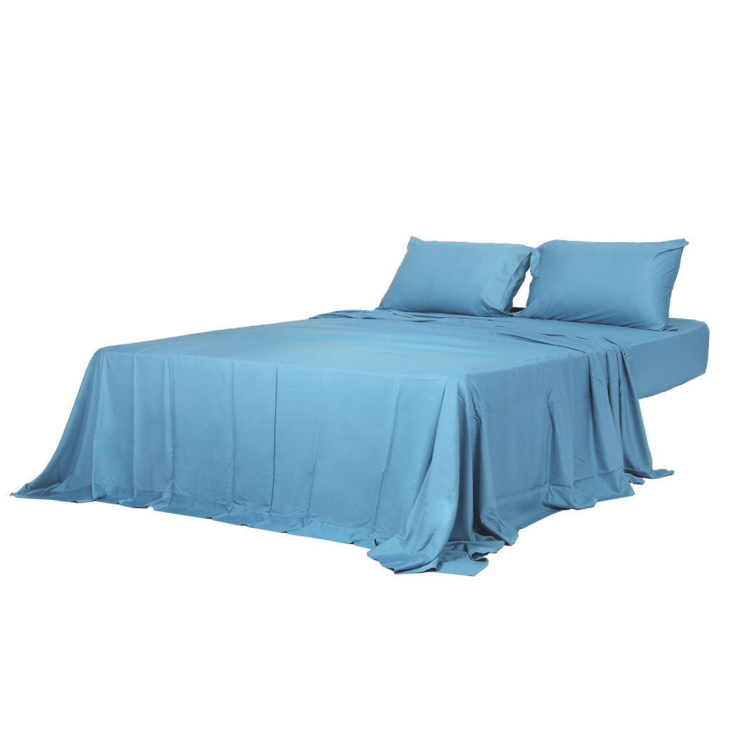 Dreamz 4Pcs Double Size 100% Bamboo Bed Sheet Set In Blue Colour Soft Cool Breathable