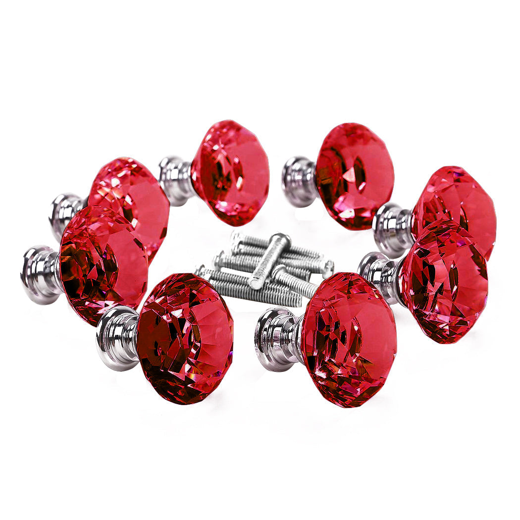 16 Pcs Red Crystal Knobs Diamond 30Mm Small