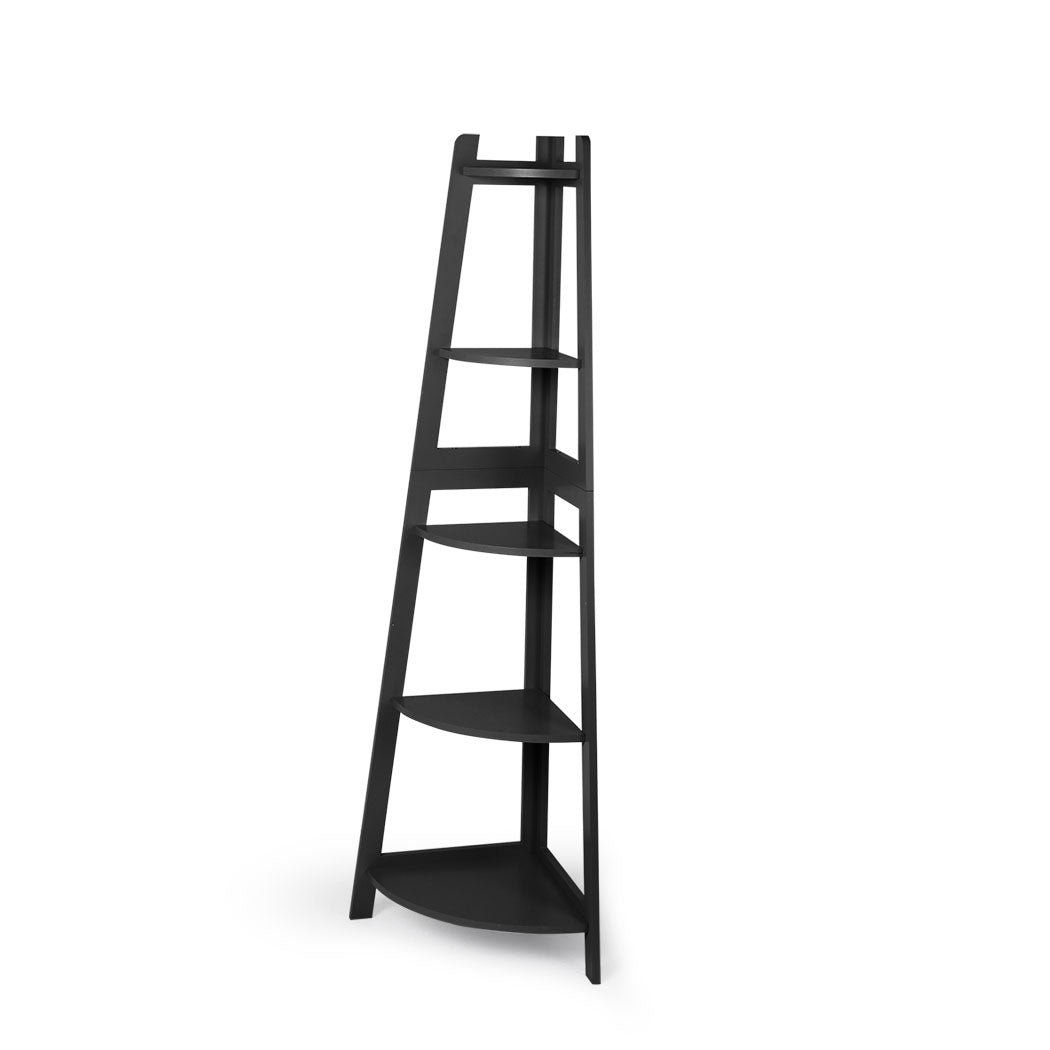 Black 5 Tier Corner Shelf Storage Unit For Home Organization And Display