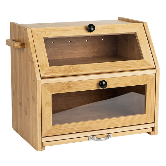 Toque Double Layer Bamboo Bread Box With Window & Cutting Board
