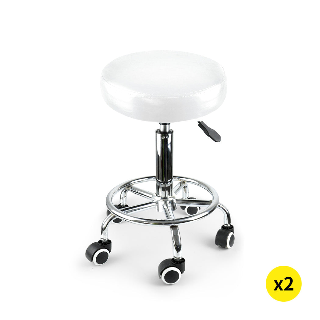 2X Swivel Salon Barstool Hairdressing White