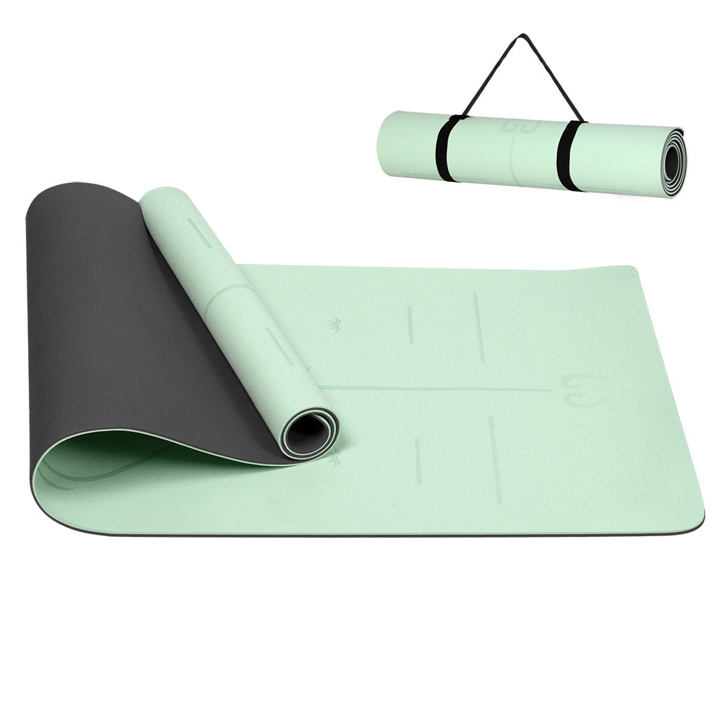 Yoga Mat Dual Colour Body Position Lines Mint Green
