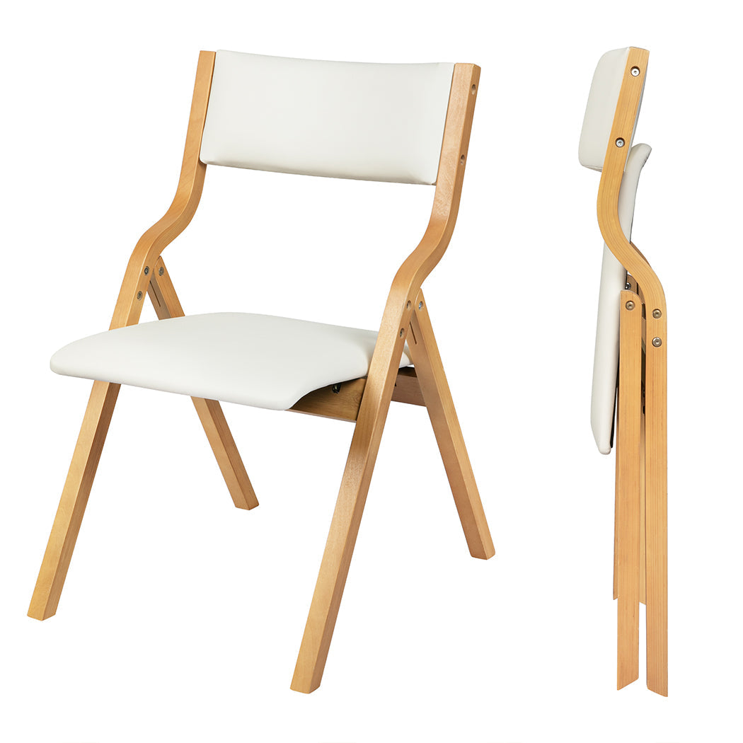 Set Of 2 Foldable Pu Dining Chairs Beige For Compact Storage And Stylish Seating