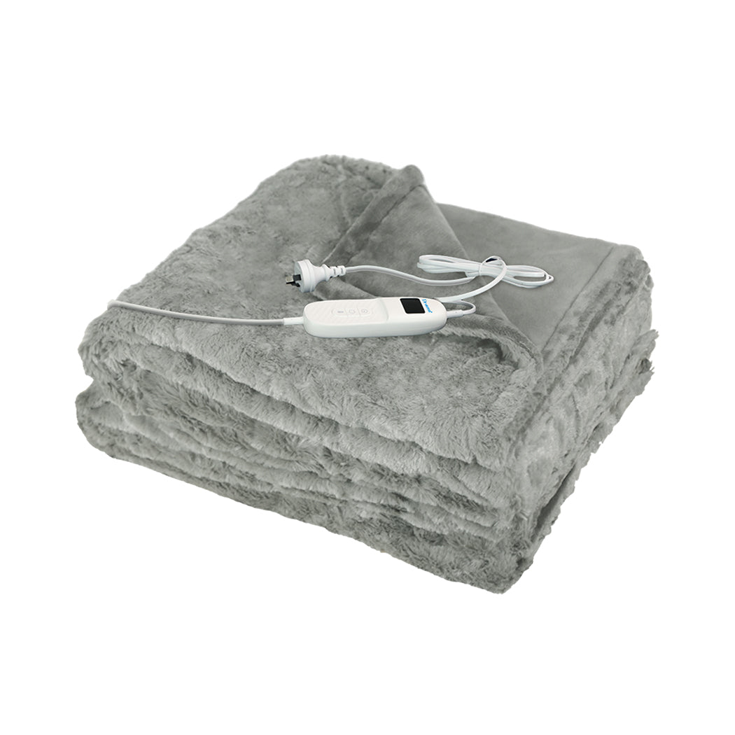 Dreamz Electric Throw Blanket Heated Timer Bedding Washable Warm Winter Plush Gy