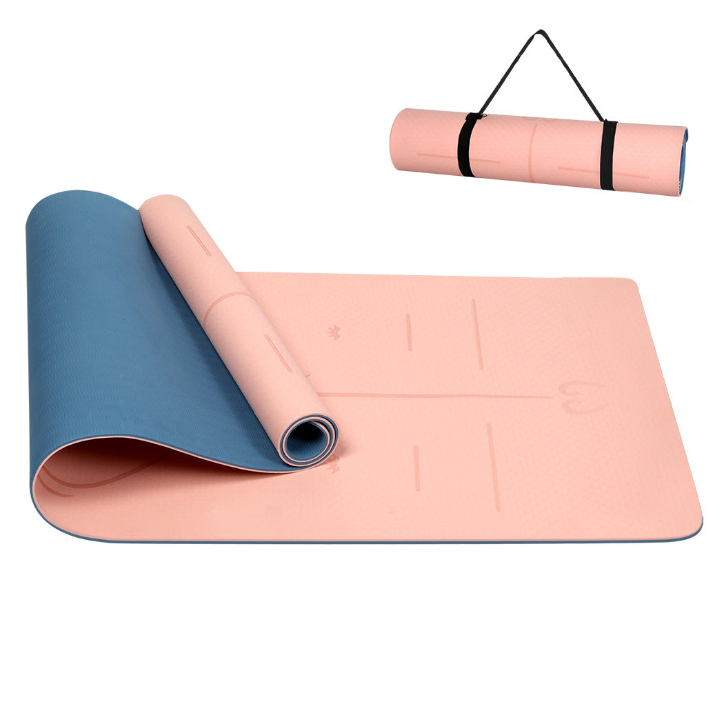 Yoga Mat Dual Colour Body Position Lines Pink