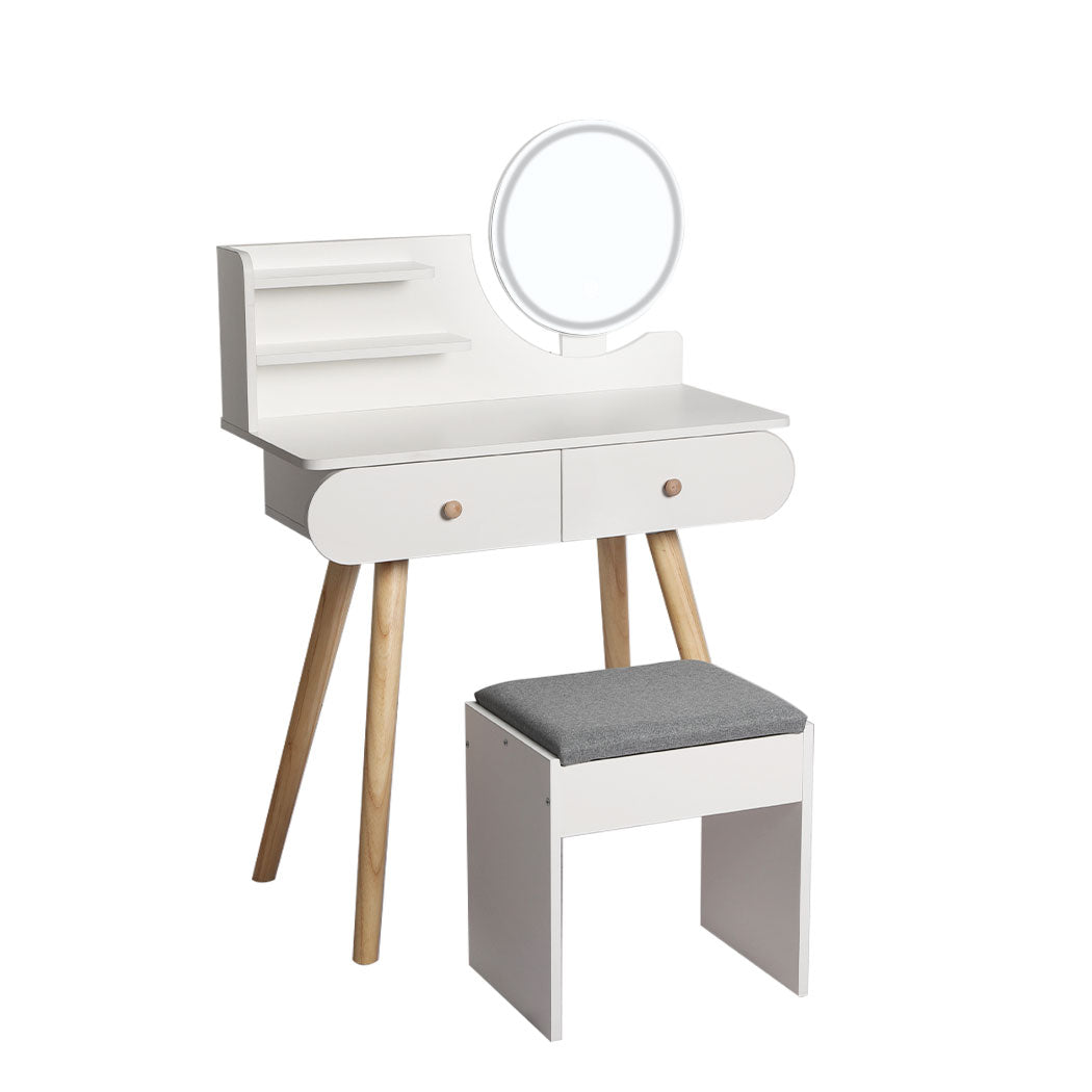 Dressing Table Stool With Led Mirror Modern Vanity Set For Bedroom Or Makeup Area