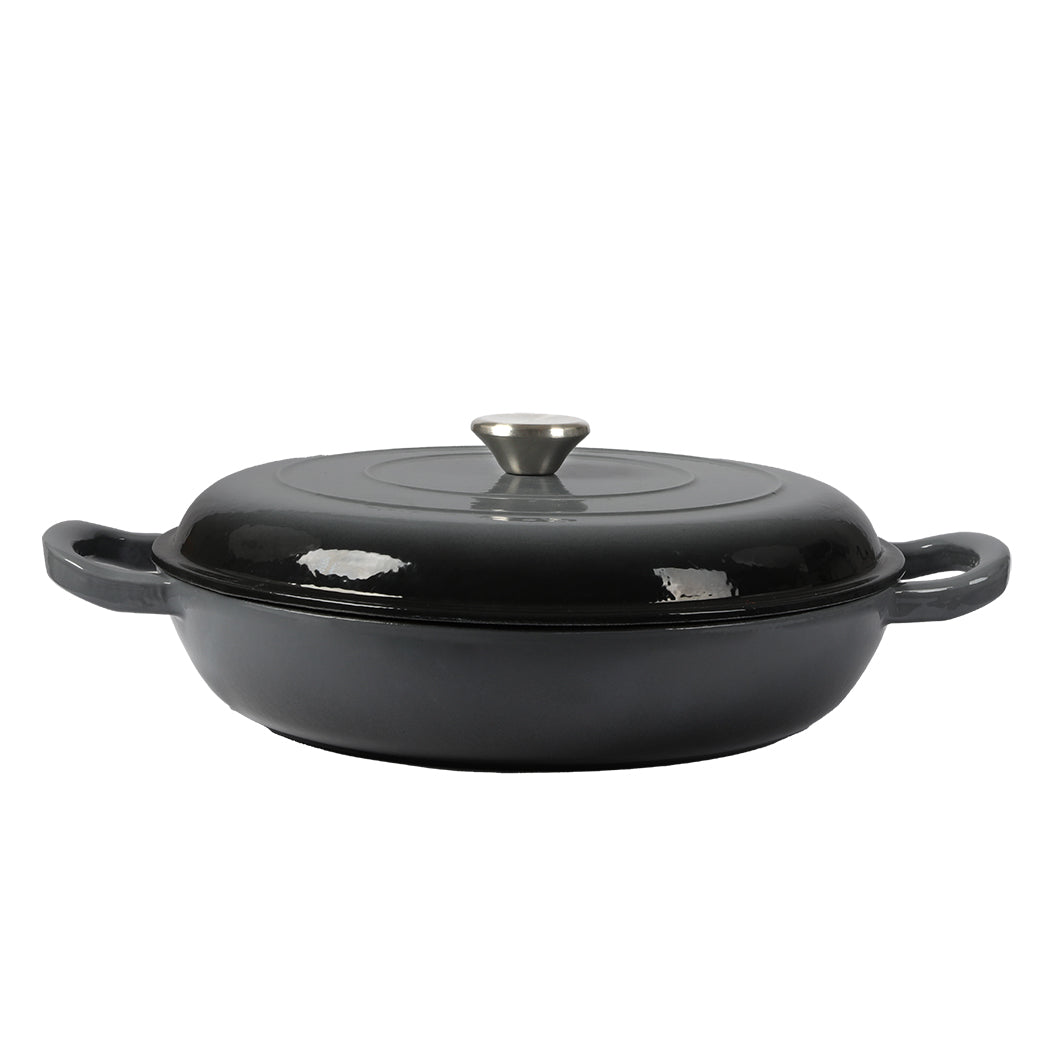 3.5L Enamel Dutch Oven Pan Black Cooking Pot Cast Iron With Lid Heat Resistant
