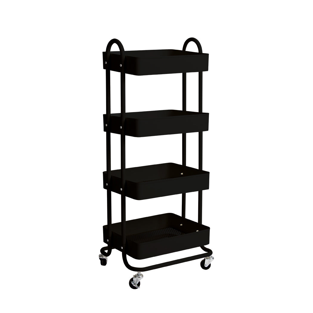 4 Tier Kitchen Trolley Cart Black Rolling Storage Organizer For Home Office