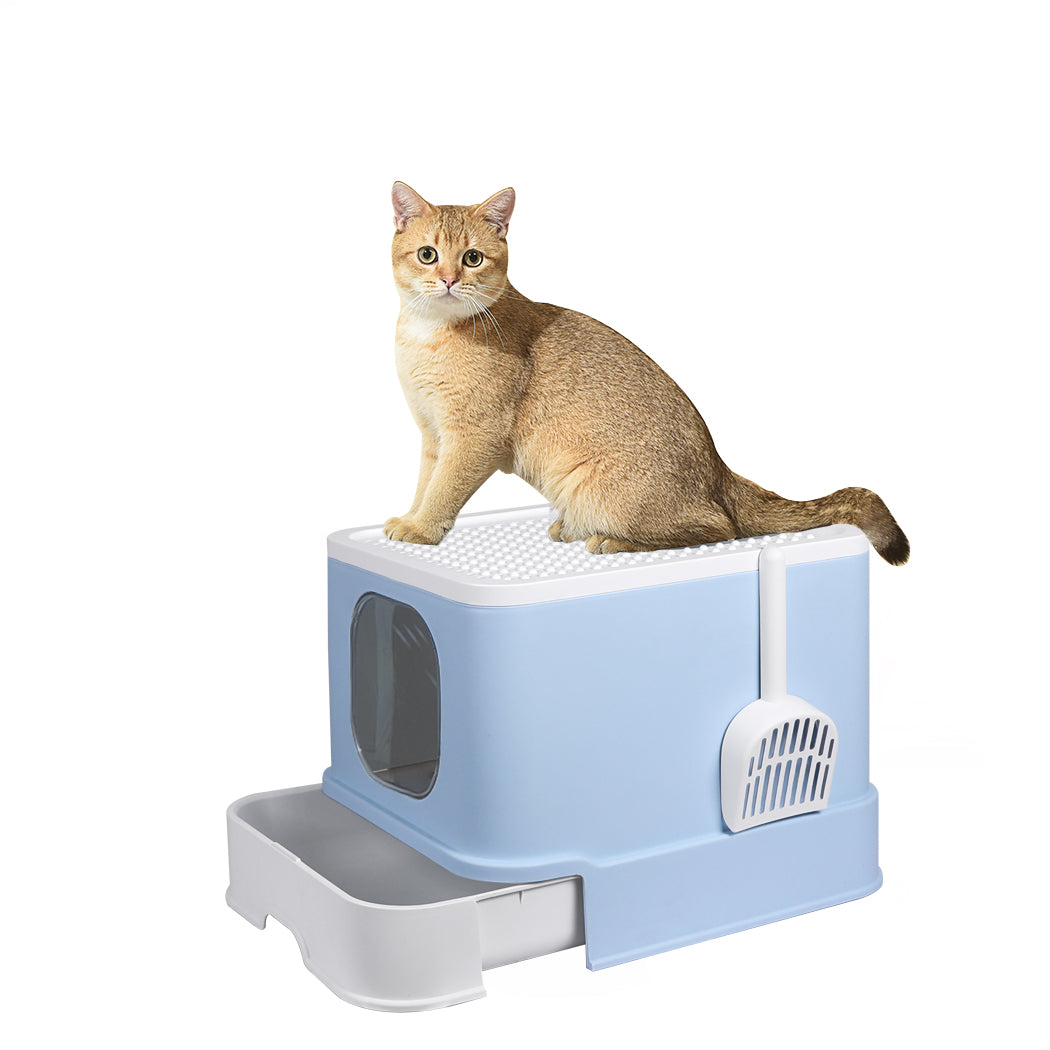 Pawz Cat Litter Box Fully Enclosed Kitty Blue