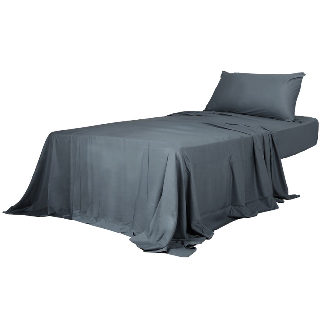 Dreamz 3 Piece Single Size 100% Bamboo Bed Sheet Set Charcoal