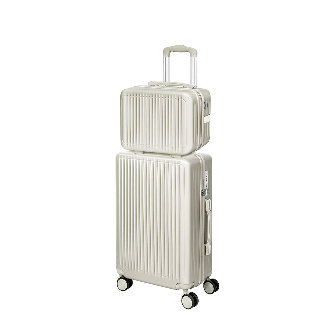 2Pc Luggage Suitcase Trolley White 14"+20"