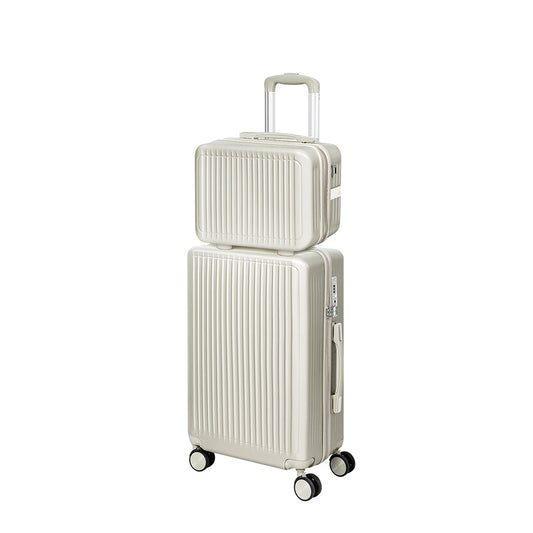 2Pc Luggage Suitcase Trolley White 14"+20"
