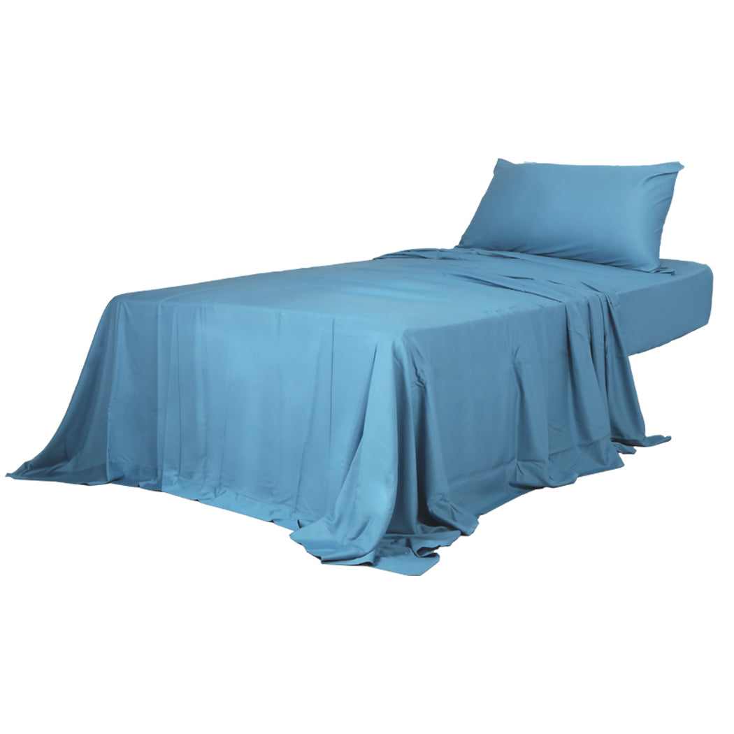 Dreamz 3 Piece Single Size 100% Bamboo Bed Sheet Set Blue