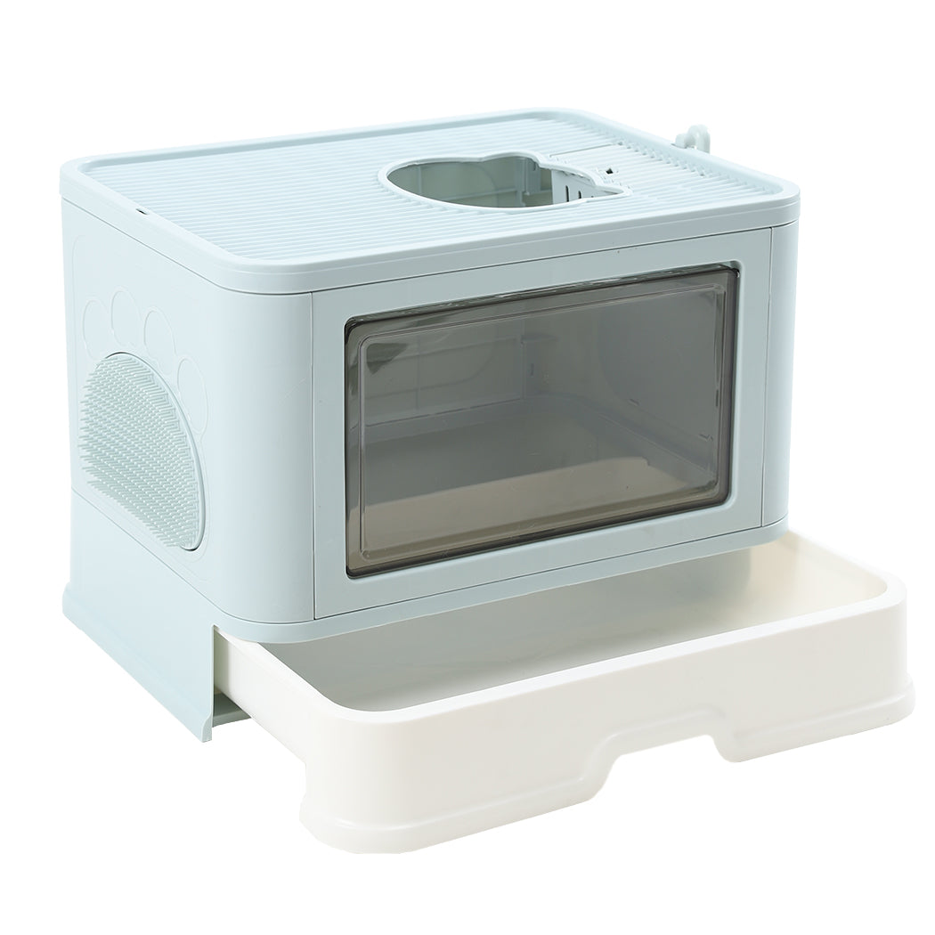 Pawz Foldable Cat Litter Box Tray Enclosed Blue Compact And Convenient For Cats