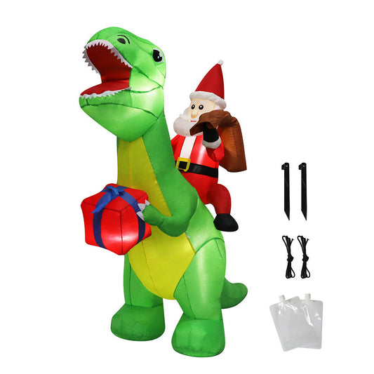 Santaco Christmas Inflatables Outdoor Claus Riding Dinosaur Lights Dcor