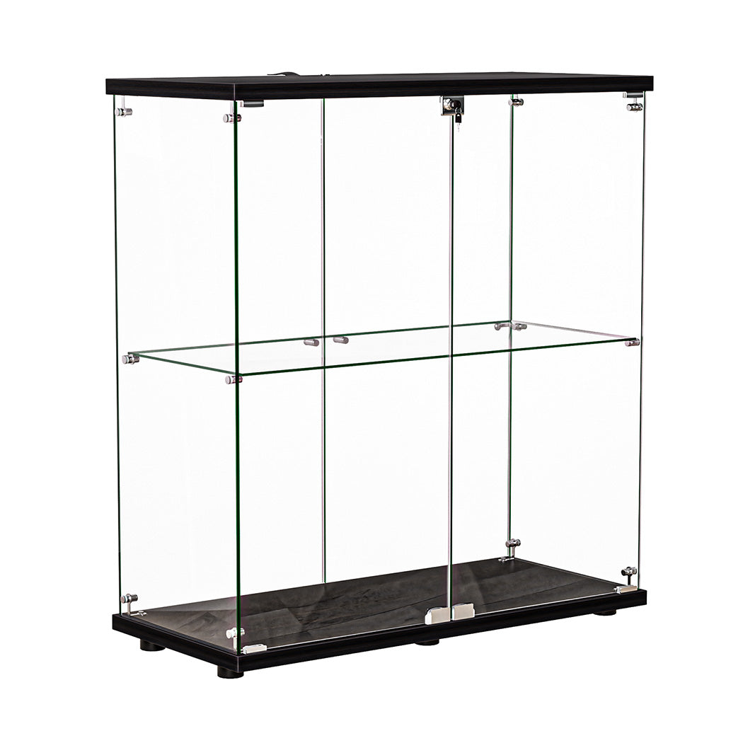 2-Tier Lockable Glass Display Cabinet Secure Storage For Collectibles & Dcor
