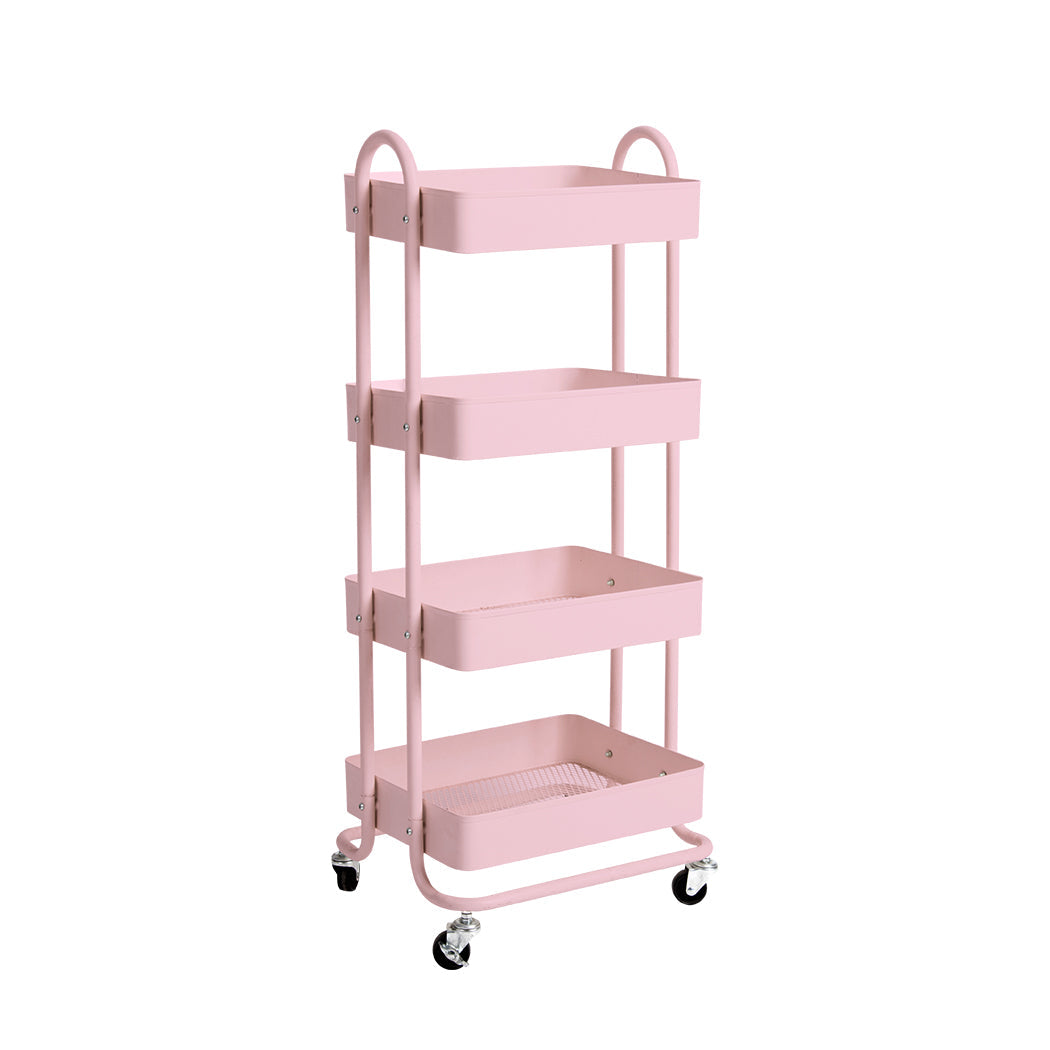 4 Tier Kitchen Trolley Cart Pink Storage Rolling Organizer For Home Office