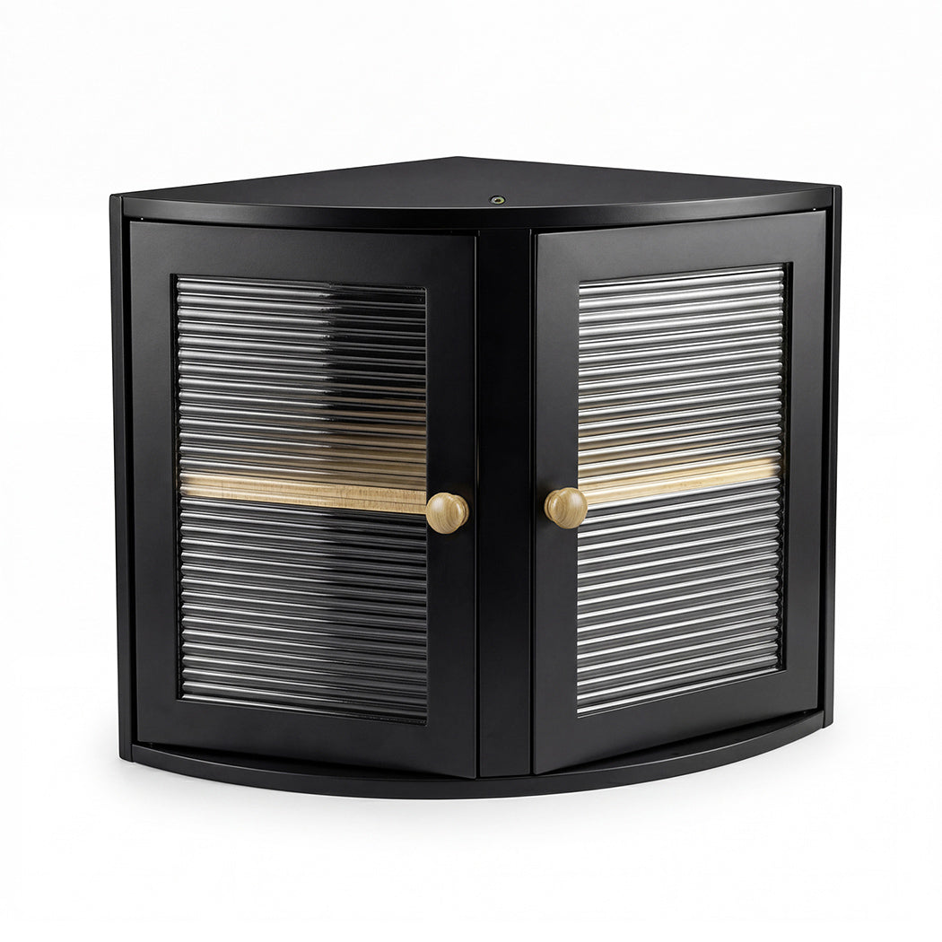 Toque 2 Tier Bamboo Corner Bread Box For Kitchen Countertop Storage Black