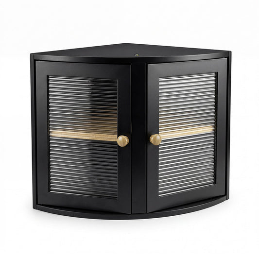 Toque 2 Tier Bamboo Corner Bread Box For Kitchen Countertop Storage Black