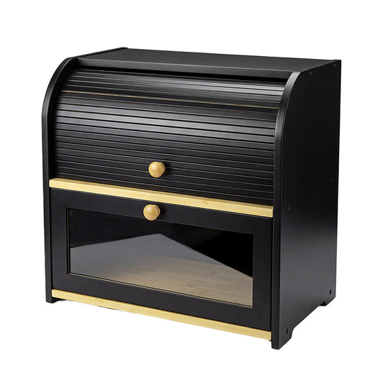 Toque 2 Tier Bamboo Bread Bin With Roll Top Door Kitchen Storage