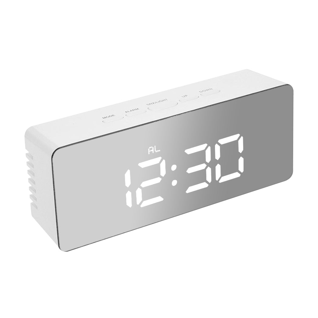 Alarm Clock Digital Led Mirror Desk White