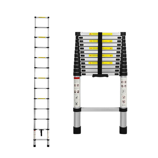 Traderight Multipurpose Ladder Telescopic 3.8M Silver Meter
