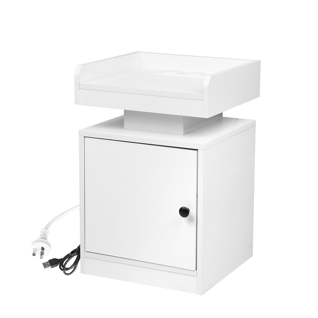 Bedside Table With Usb Charger Outlet And Rgb Lights White Modern Nightstand For Bedroom