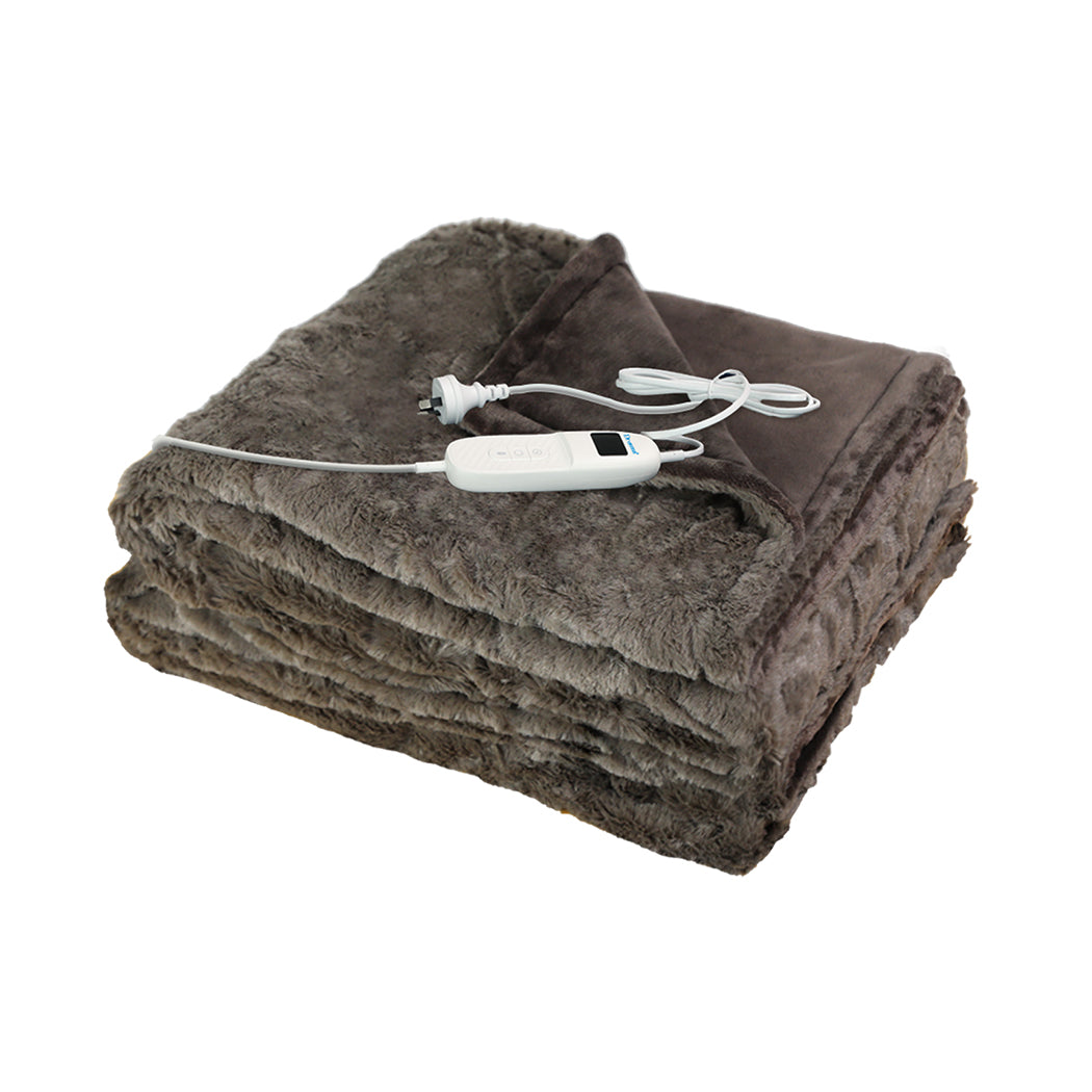 Dreamz Electric Throw Blanket Heated Timer Bedding Washable Warm Winter Plush Br