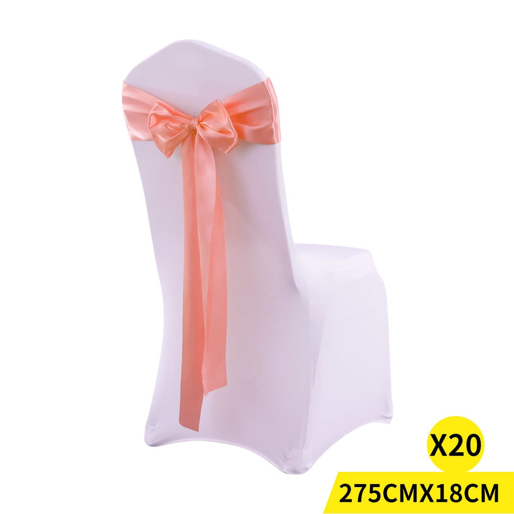 20X Satin Fabric Chair Sashes Cloth Coral