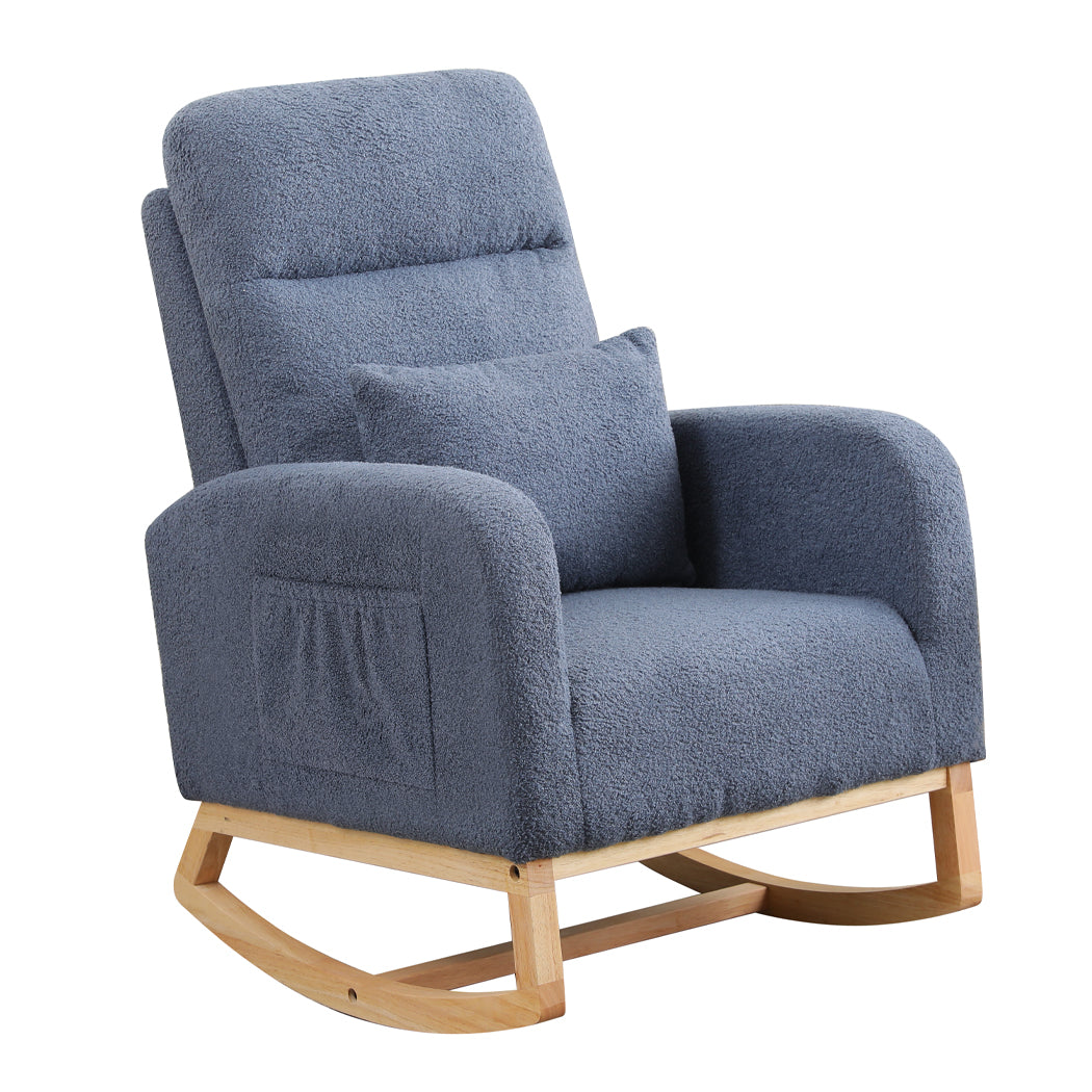 Rocking Chair With Ottoman Footrest Side Pocket Navy