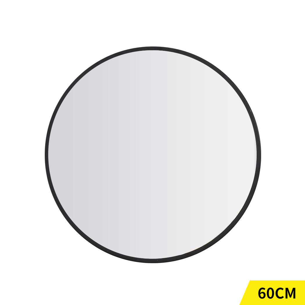 Black Wall Mirror Round Shaped Bathroom Makeup Medium 60Cm