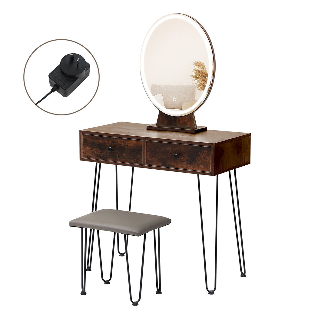 Dressing Table With Led Light Strip Brown Modern Vanity For Bedroom Or Makeup Space