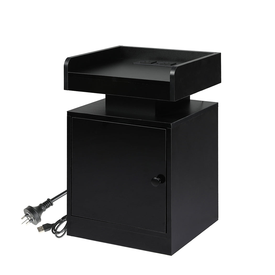 Bedside Table With Usb Charger Outlet And Rgb Lights Black Modern Nightstand For Bedroom