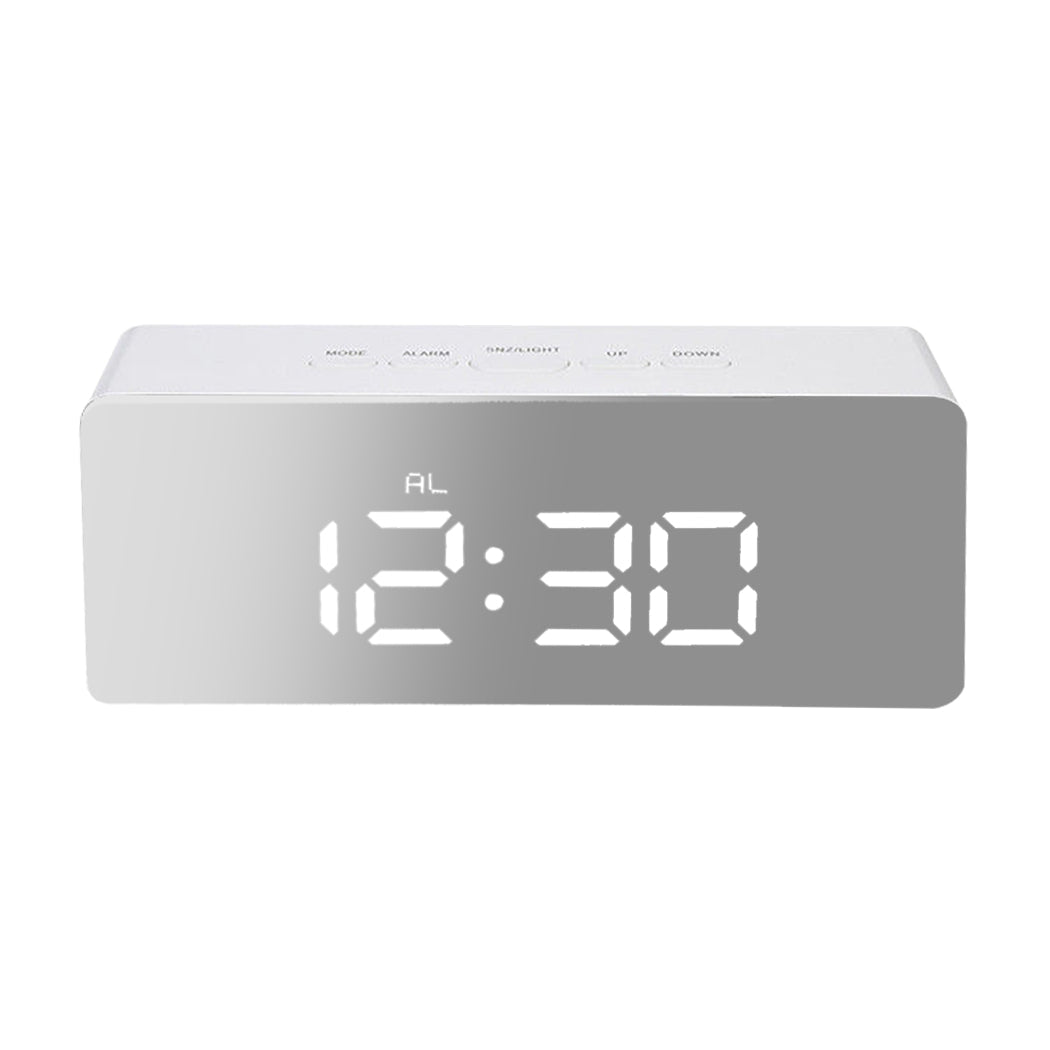 Alarm Clock Digital Led Mirror Desk White