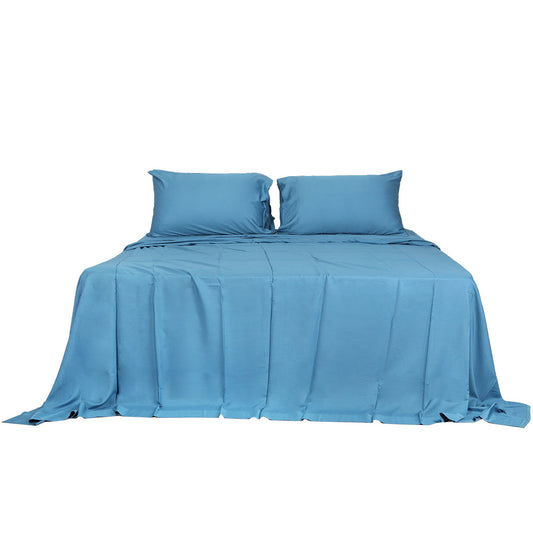 Dreamz 4Pcs King Size 100% Bamboo Bed Sheet Set In Soft Blue Colour Hypoallergenic Cool