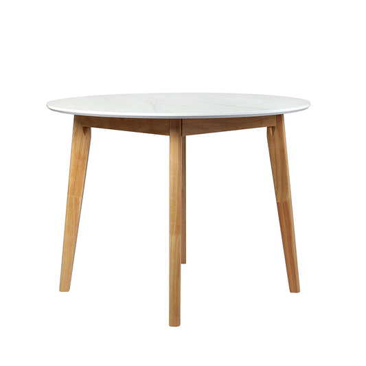 Elegant Round Dining Table With Rubberwood Base 100Cm White For Home Space