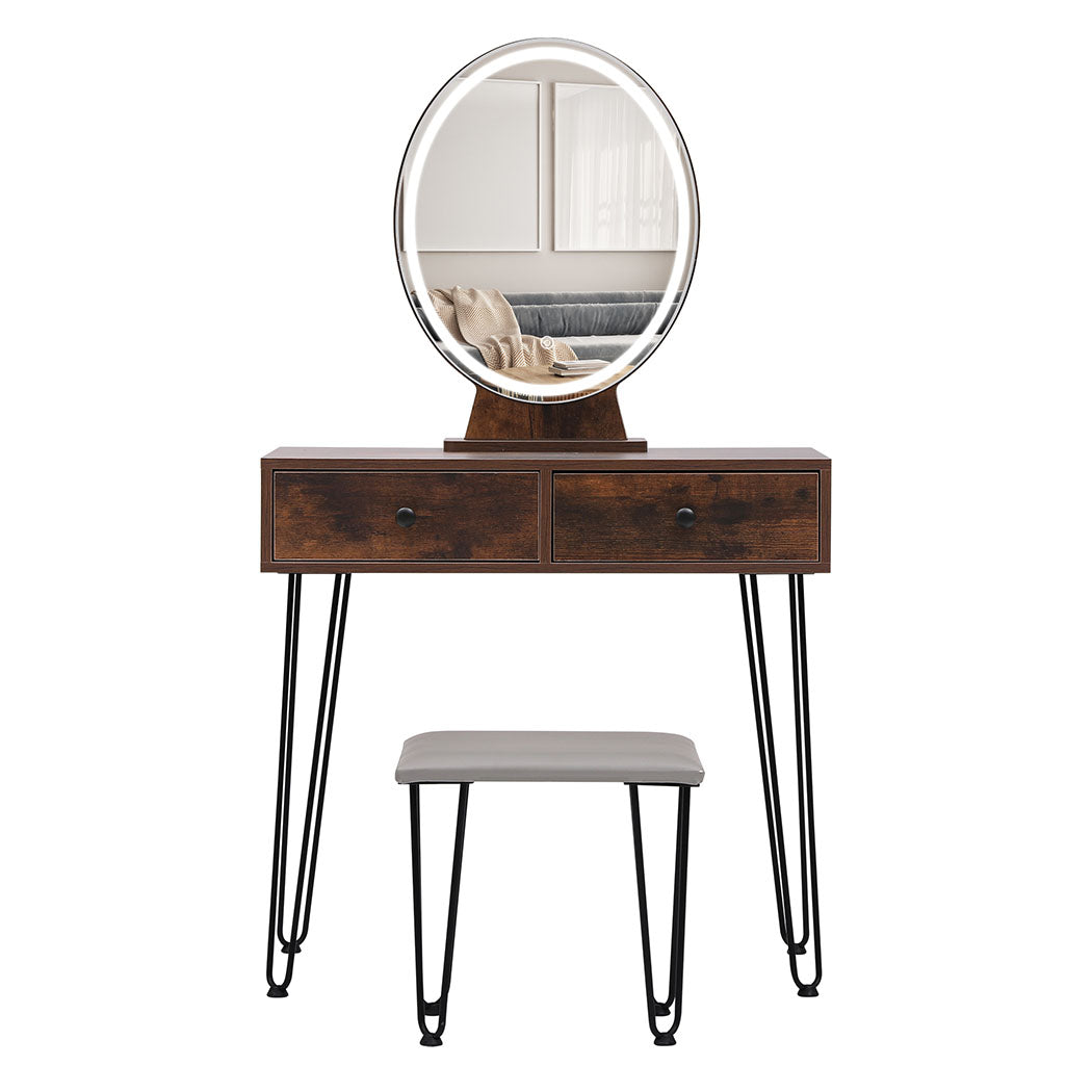 Dressing Table With Led Light Strip Brown Modern Vanity For Bedroom Or Makeup Space
