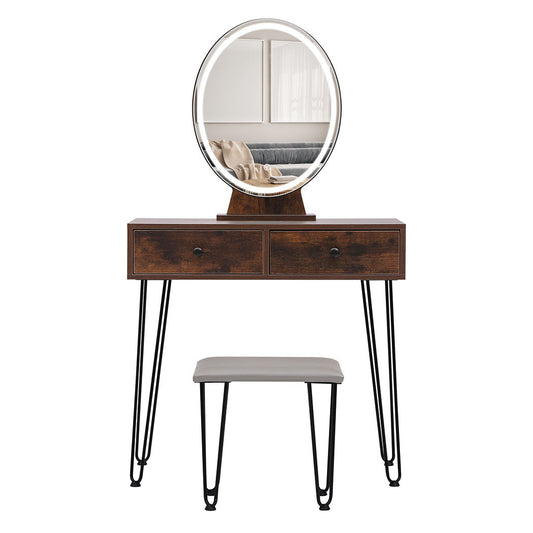 Dressing Table With Led Light Strip Brown Modern Vanity For Bedroom Or Makeup Space