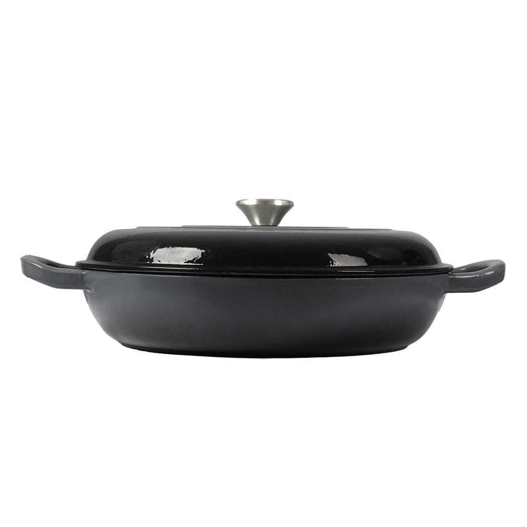 3.5L Enamel Dutch Oven Pan Black Cooking Pot Cast Iron With Lid Heat Resistant