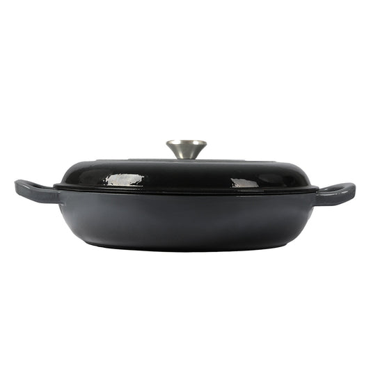 3.5L Enamel Dutch Oven Pan Black Cooking Pot Cast Iron With Lid Heat Resistant