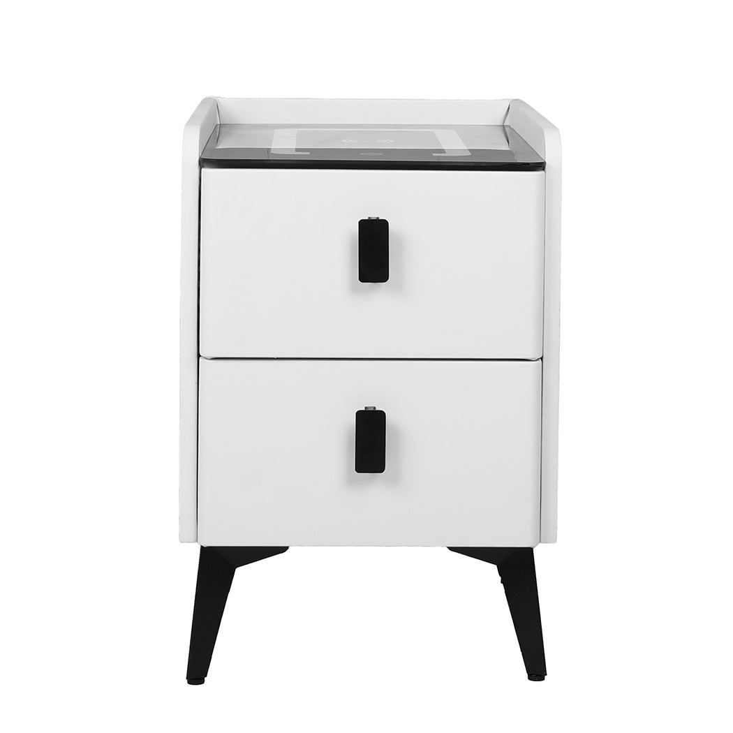 Bedside Table With Led Lights And Drawers Storage Nightstand For Bedroom Organization
