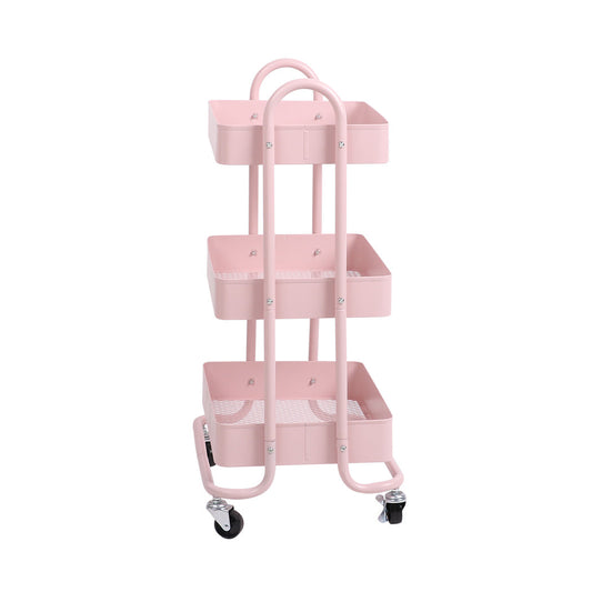3 Tier Kitchen Trolley Cart Pink Rolling Storage Organizer For Home Office