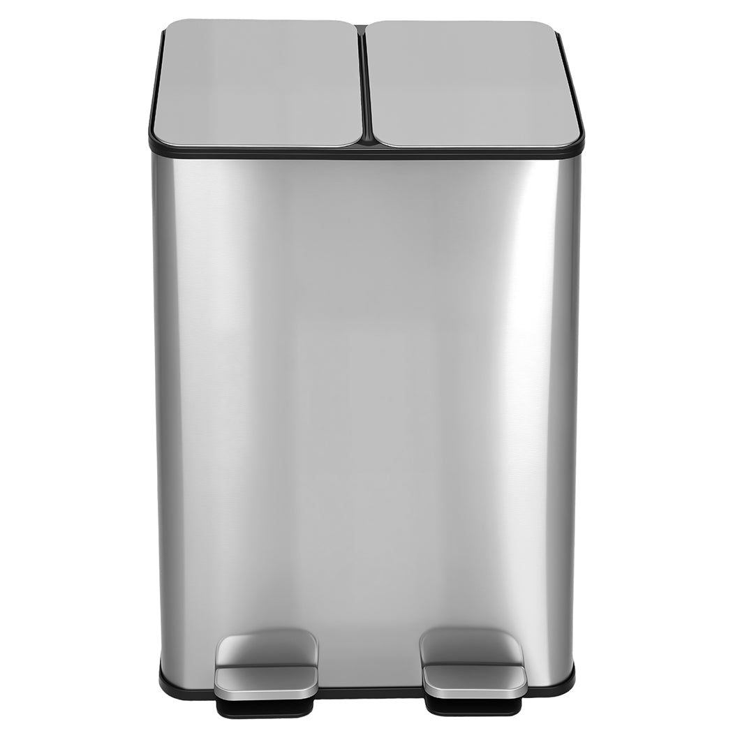 Toque 60L Dual Compartment Stainless Steel Pedal Bin Black & Silver