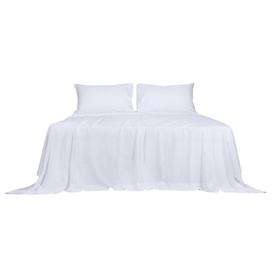 Dreamz 4Pcs Double Size 100% Bamboo Bed Sheet Set In White Colour Soft Cool Hypoallergenic